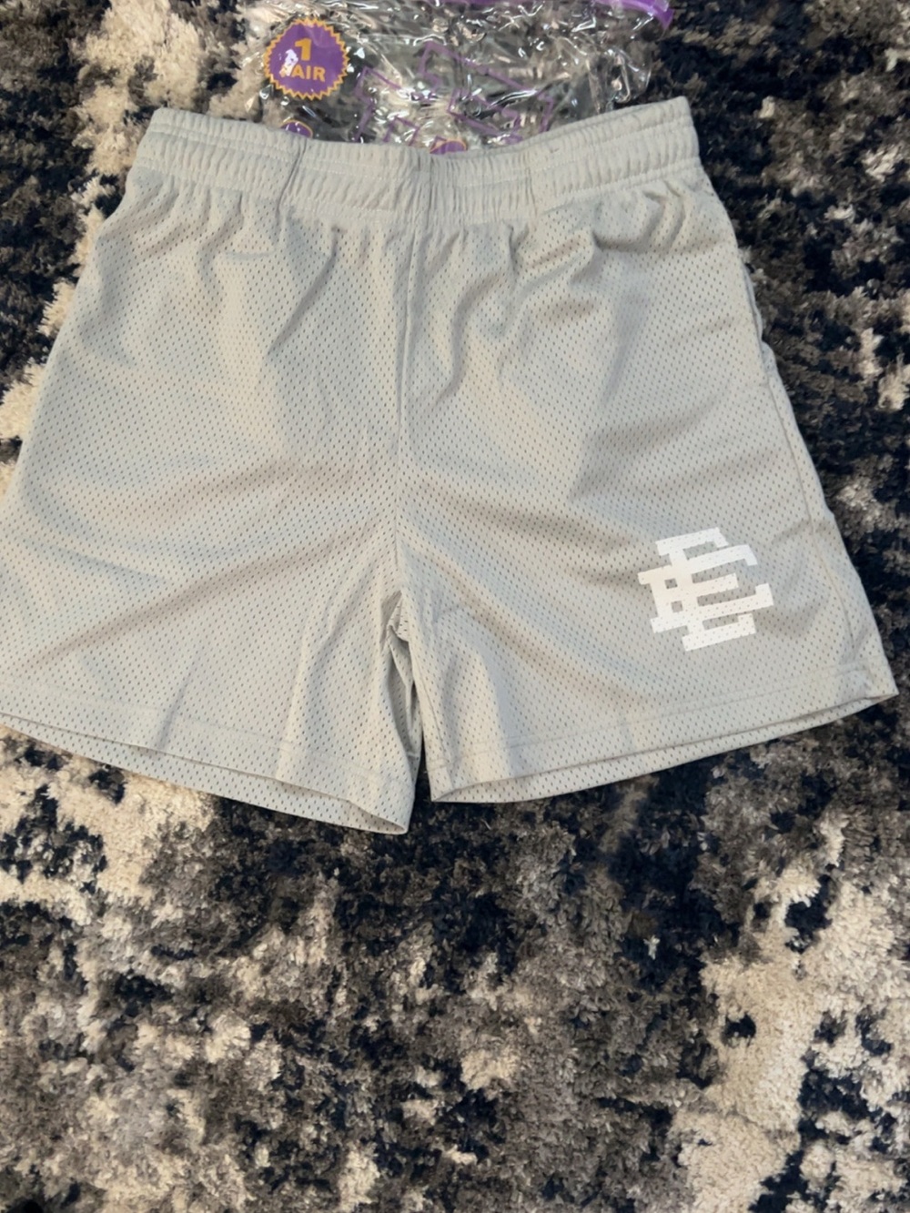 Eric Emanuel Light Gray Athletic Mesh Shorts with White Eric Emmanuel “EE”  Logo